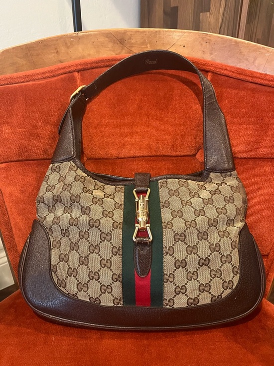Gucci Handbags - Gucci Web Sherry Line Jackie Brown GG Canvas Shoulder Bag - Medium